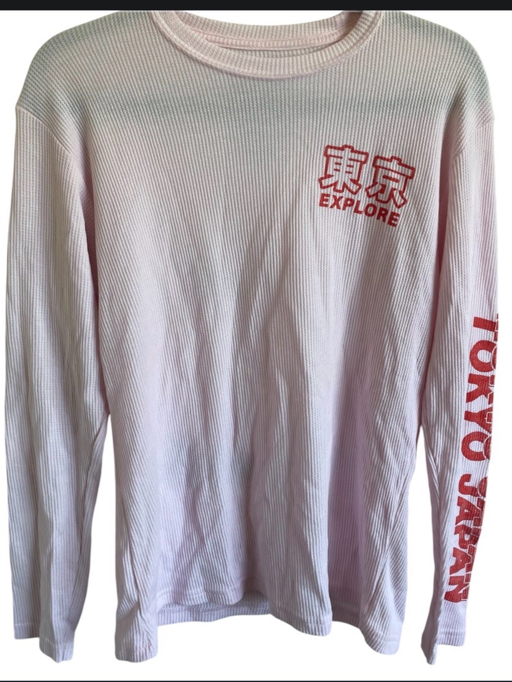 Fresh Laundry Pink Tokyo Japan Waffle Knit Thermal Graphic Long Sleeve